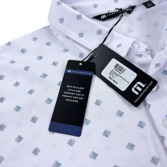 Travis Mathew Perfect Saturday Night Stay Golf Polo Mens SLIM FIT White NWT - Picture 2 of 6